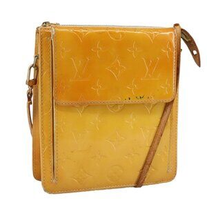 LOUIS VUITTON Monogram Vernis Motto Pouch Lime Yellow M91059 LV Auth 109764